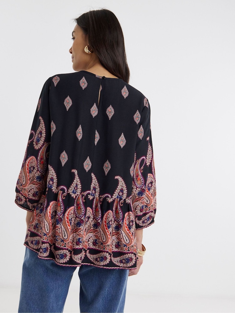 JD Williams Black Border Print Peplum Top - Image 2 of 4