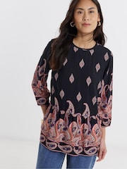 JD Williams Black Border Print Peplum Top - Image 3 of 4