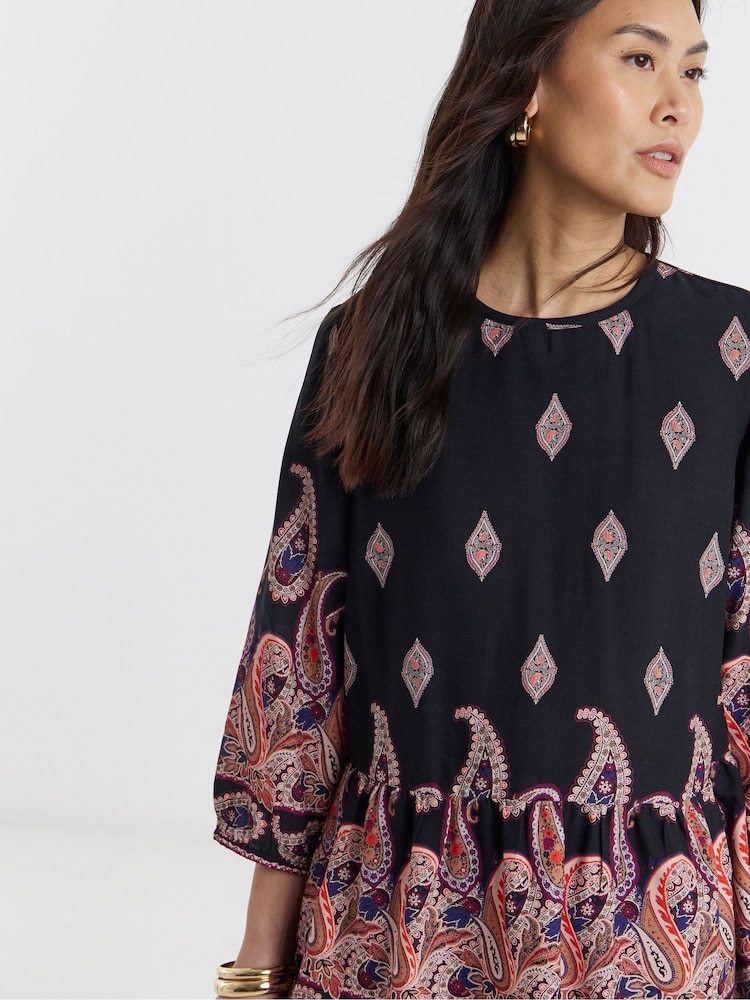 JD Williams Black Border Print Peplum Top - Image 4 of 4