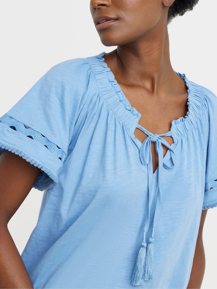 JD Williams Blue Ladder Insert Tie Neck Angel Sleeve Top - Image 2 of 4