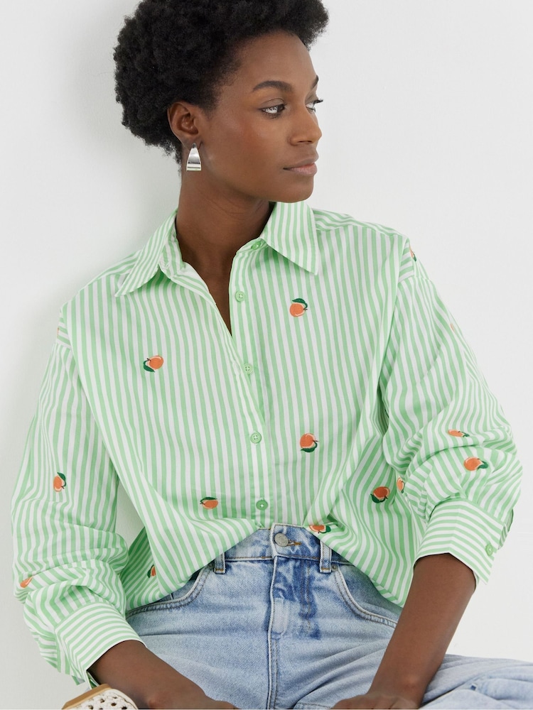 JD Williams Green Embroidered Motif Stripe Shirt - Image 1 of 4