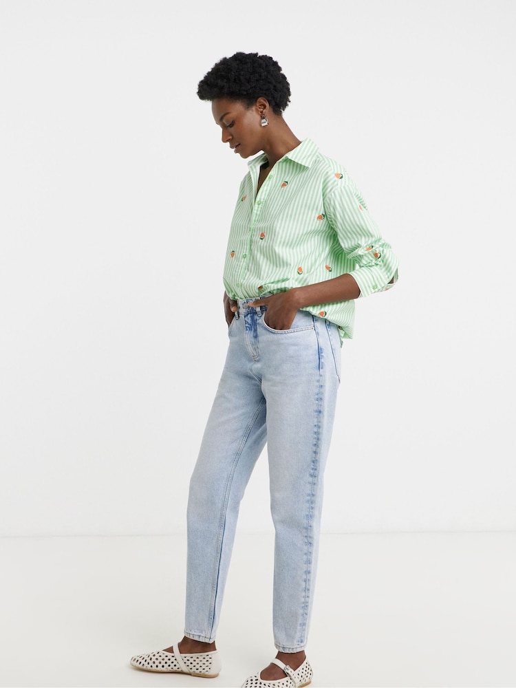JD Williams Green Embroidered Motif Stripe Shirt - Image 2 of 4