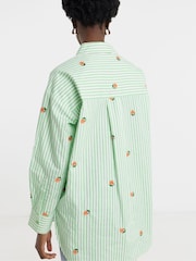 JD Williams Green Embroidered Motif Stripe Shirt - Image 3 of 4