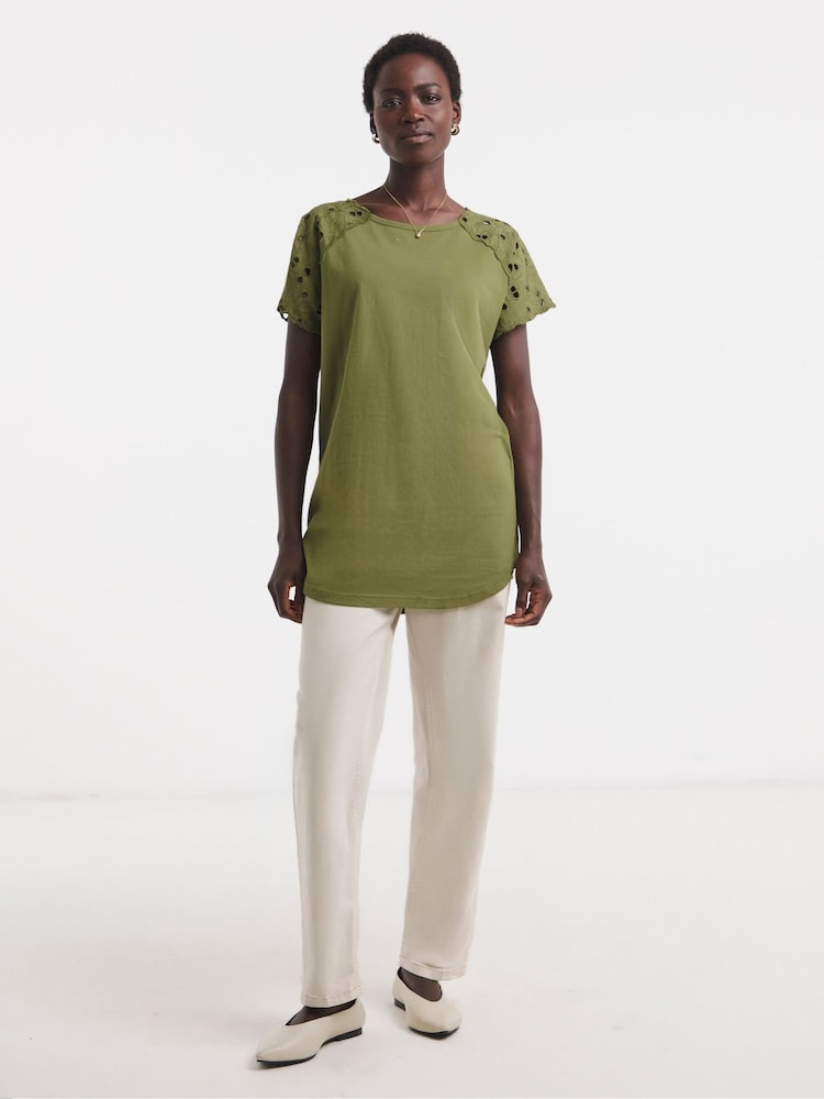 JD Williams Green Broderie Shoulder Longline Top - Image 1 of 4
