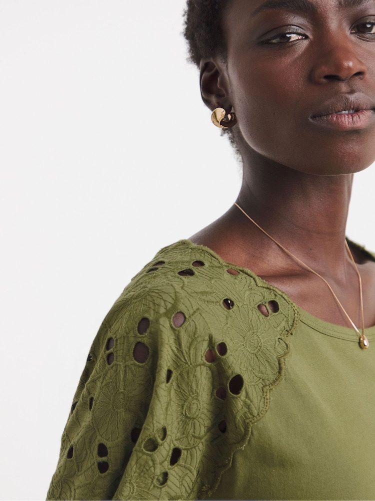 JD Williams Green Broderie Shoulder Longline Top - Image 4 of 4