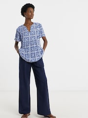 JD Williams Blue Textured Crinkle Frill Detail Angel Sleeve Top - Image 1 of 4