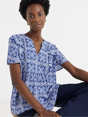 JD Williams Blue Textured Crinkle Frill Detail Angel Sleeve Top - Image 3 of 4