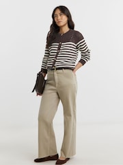 JD Williams White Pure Cotton Striped Open Stitch Cardigan - Image 1 of 4