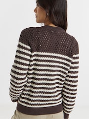 JD Williams White Pure Cotton Striped Open Stitch Cardigan - Image 2 of 4