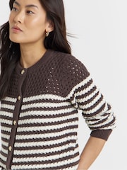 JD Williams White Pure Cotton Striped Open Stitch Cardigan - Image 4 of 4