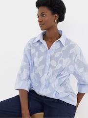 JD Williams Blue Stripe Appliqué Floral Waist Seam Shirt - Image 2 of 4