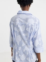 JD Williams Blue Stripe Appliqué Floral Waist Seam Shirt - Image 3 of 4