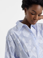 JD Williams Blue Stripe Appliqué Floral Waist Seam Shirt - Image 4 of 4