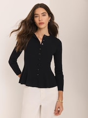 Mint Velvet Black Peplum Knit Cardigan - Image 3 of 7