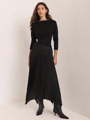 Mint Velvet Black Pleated Asymmetric Midi Dress - Image 2 of 7