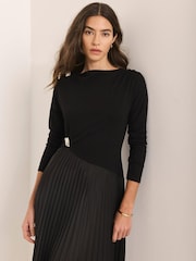 Mint Velvet Black Pleated Asymmetric Midi Dress - Image 3 of 7