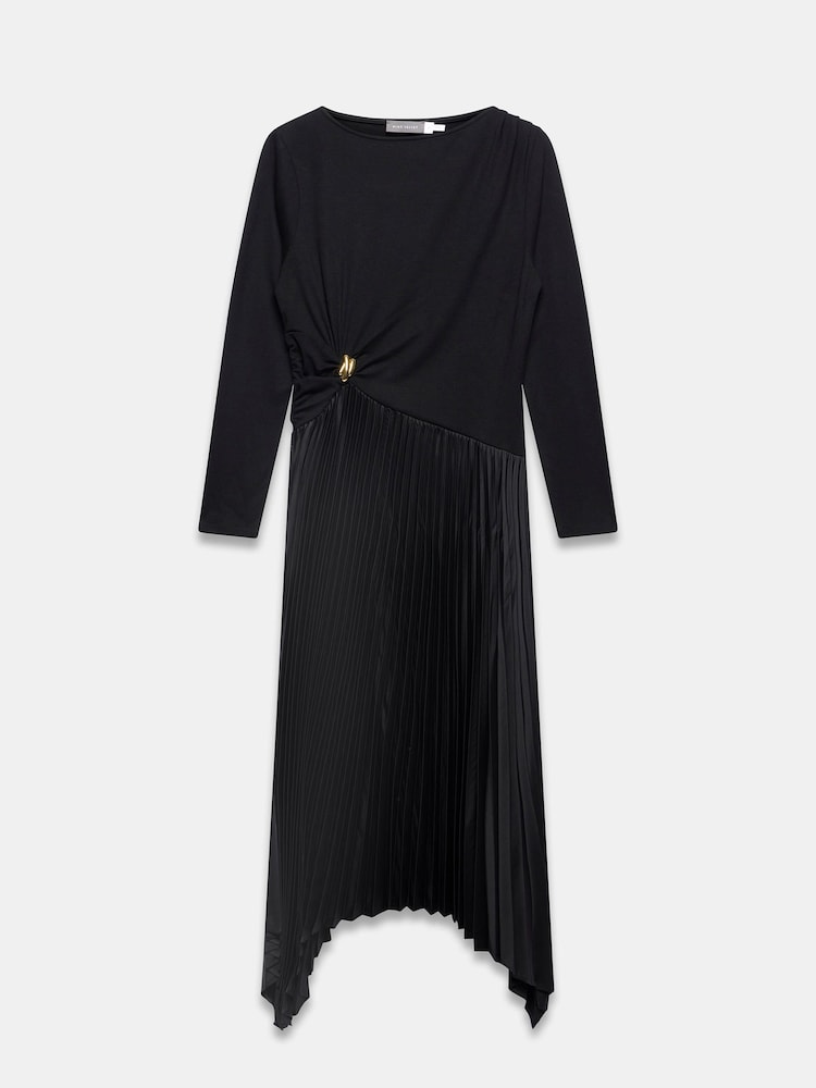 Mint Velvet Black Pleated Asymmetric Midi Dress - Image 7 of 7