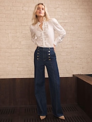 Mint Velvet Blue Button Front Tailored Jeans - Image 1 of 8