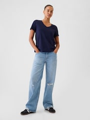 Gap Navy Cotton VintageSoft V Neck T-Shirt - Image 3 of 4
