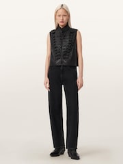 AllSaints Black Rummy Leather Gilet - Image 2 of 6