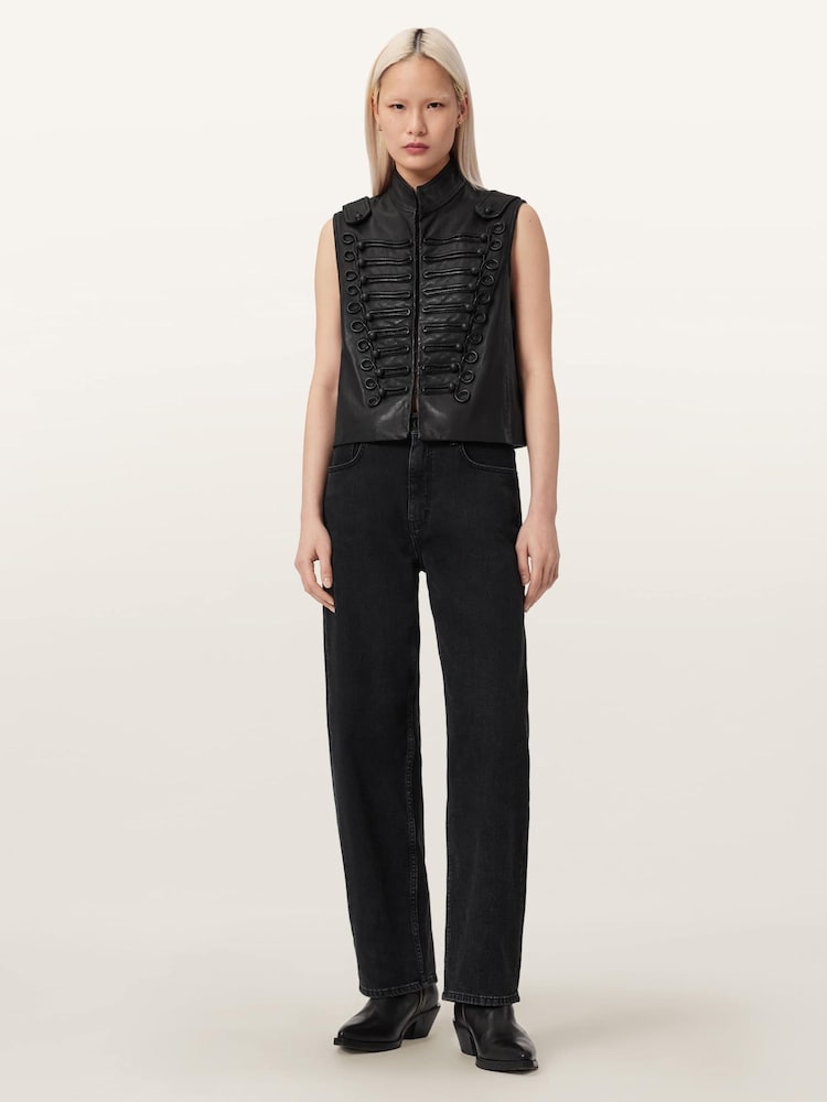 AllSaints Black Rummy Leather Gilet - Image 2 of 6