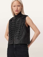 AllSaints Black Rummy Leather Gilet - Image 3 of 6