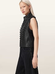 AllSaints Black Rummy Leather Gilet - Image 4 of 6