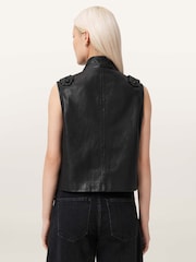 AllSaints Black Rummy Leather Gilet - Image 5 of 6