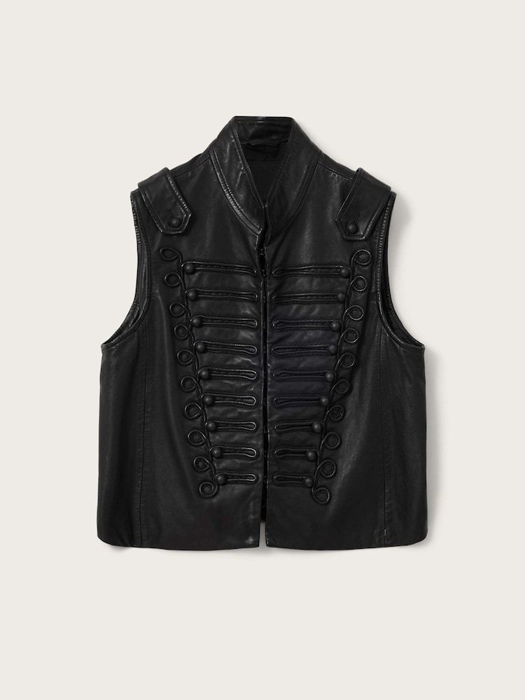 AllSaints Black Rummy Leather Gilet - Image 6 of 6