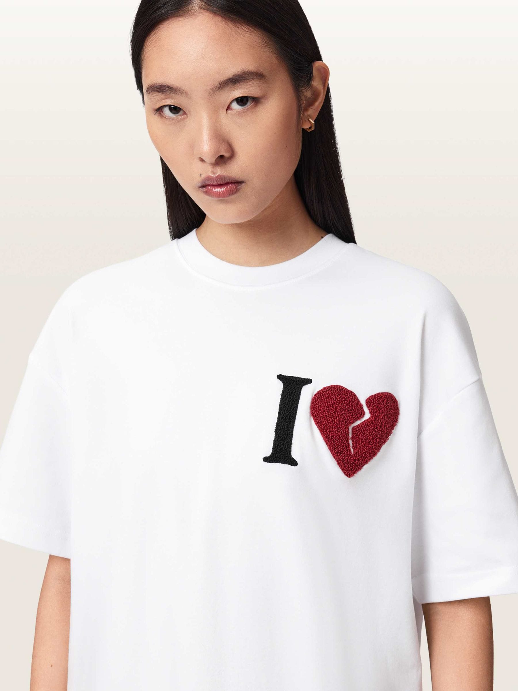Buy AllSaints White Etta I Heart Embellished Textured Cotton T