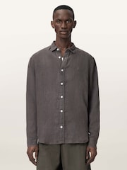 AllSaints Grey Loom Long Sleeve Shirt - Image 1 of 6