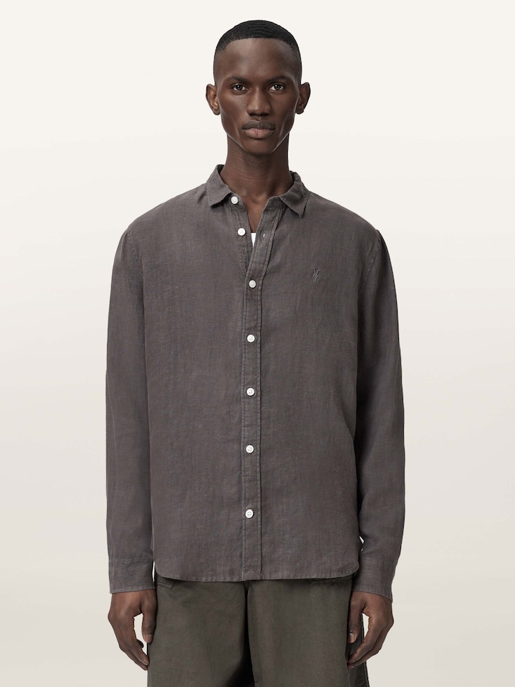AllSaints Grey Loom Long Sleeve Shirt - Image 1 of 6
