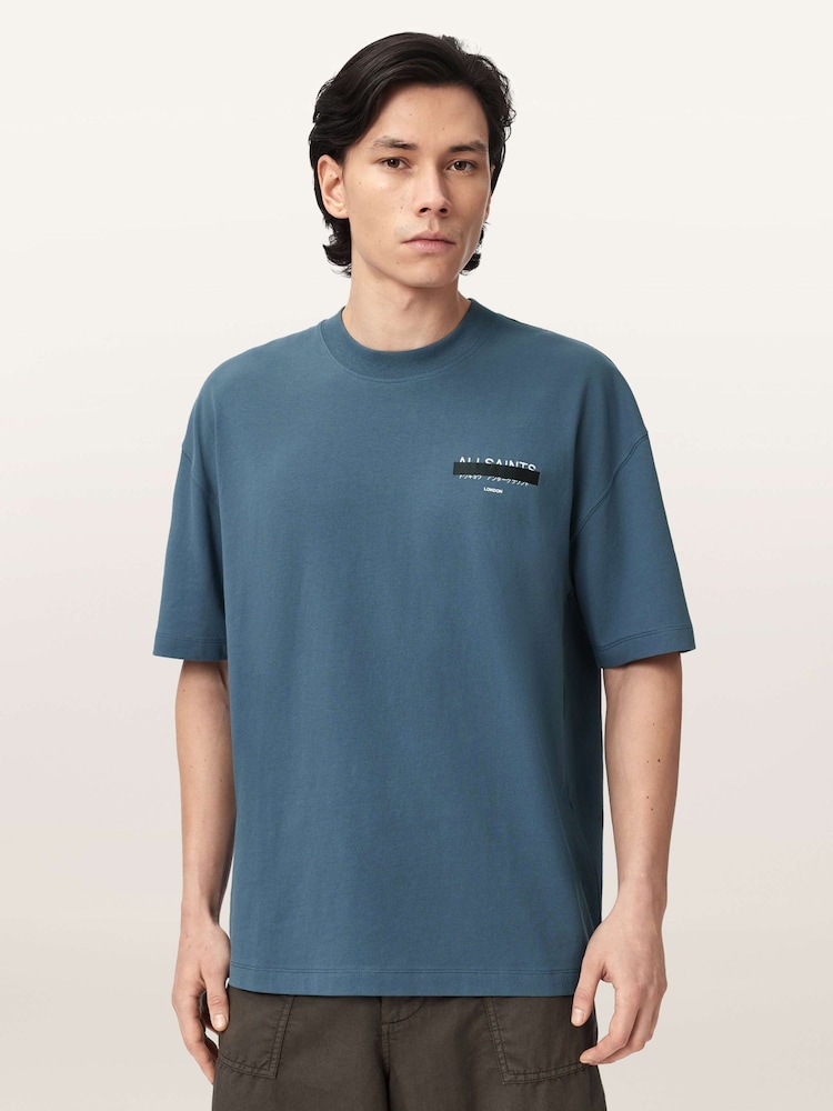 AllSaints Blue Redact Short Sleeve Crew Neck T-Shirt - Image 1 of 6