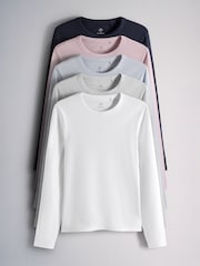 Pink/Burgundy Stripe/Navy Blue/Grey Marl/White - The Set 5 প্যাক রিবড লম্বা হাতা T-Shirts - 8এর মধ্যে 1 ছবি