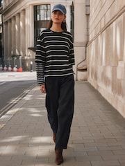 Black/White Stripe Relaxed Fit Layered Long Sleeve T-Shirt - Image 2 of 5