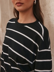 Black/White Stripe Relaxed Fit Layered Long Sleeve T-Shirt - Image 5 of 5