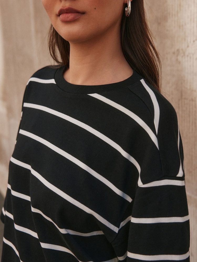 Black/White Stripe Relaxed Fit Layered Long Sleeve T-Shirt - Image 5 of 5