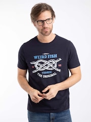 Weird Fish Blue Cast Off Front Print Graphic T-Shirt - Image 1 of 6