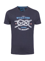 Weird Fish Blue Cast Off Front Print Graphic T-Shirt - Image 5 of 6