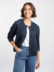 Weird Fish Blue Avelina Pointelle Cardigan - Image 1 of 7