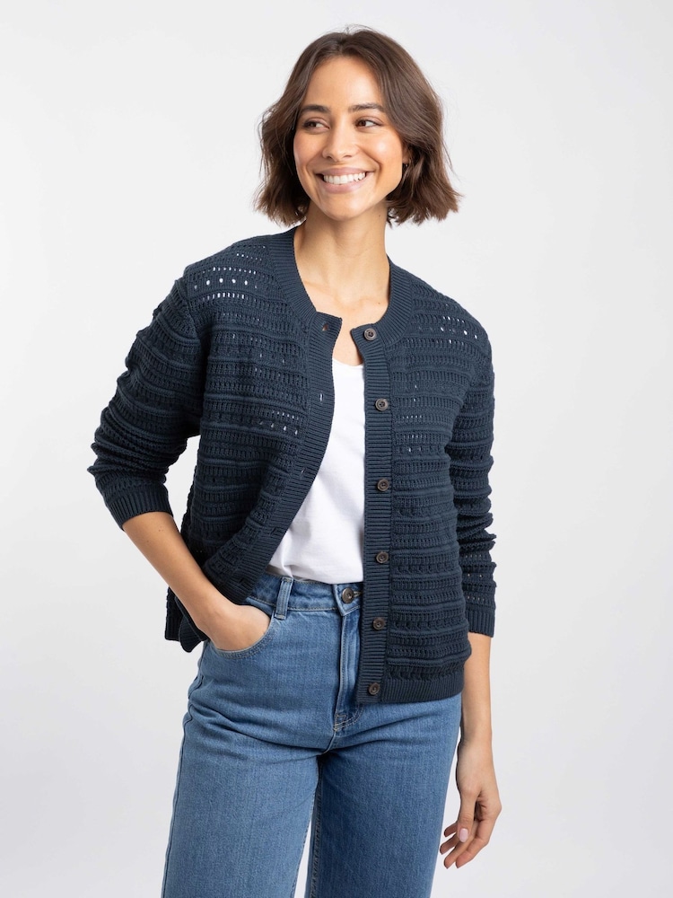 Weird Fish Blue Avelina Pointelle Cardigan - Image 1 of 7