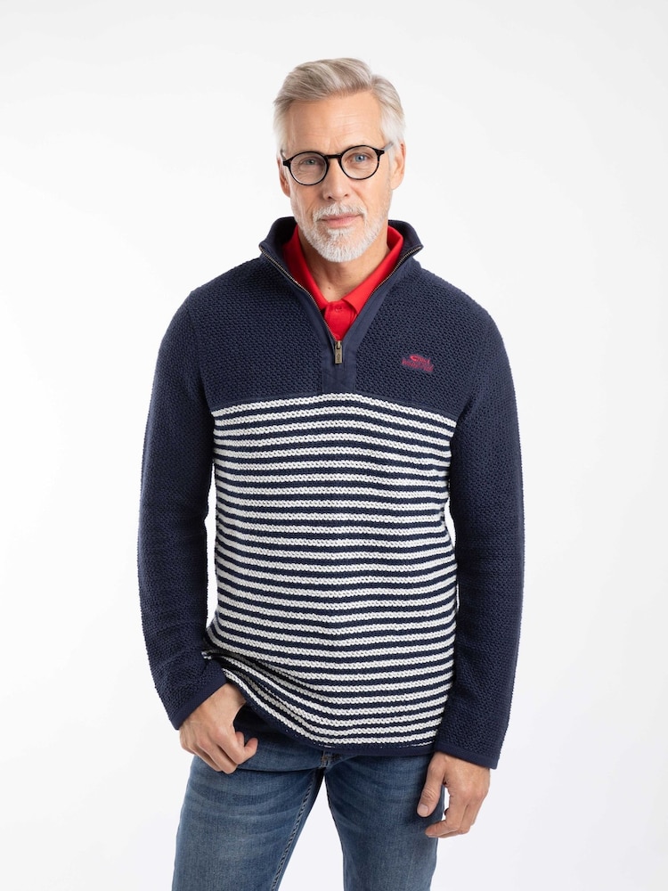 Weird Fish Blue Gable 1/4 Zip Striped Macaroni Fleece - Image 1 of 7