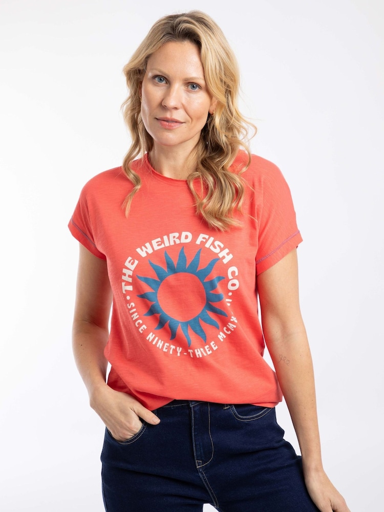 Weird Fish Pink Sun Rays Front Print Graphic T-Shirt - Image 2 of 7