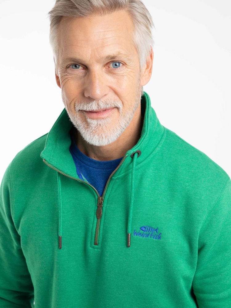 Weird Fish Heritage  Green Brampton Quarter Zip Sweatshirt - Image 1 of 7
