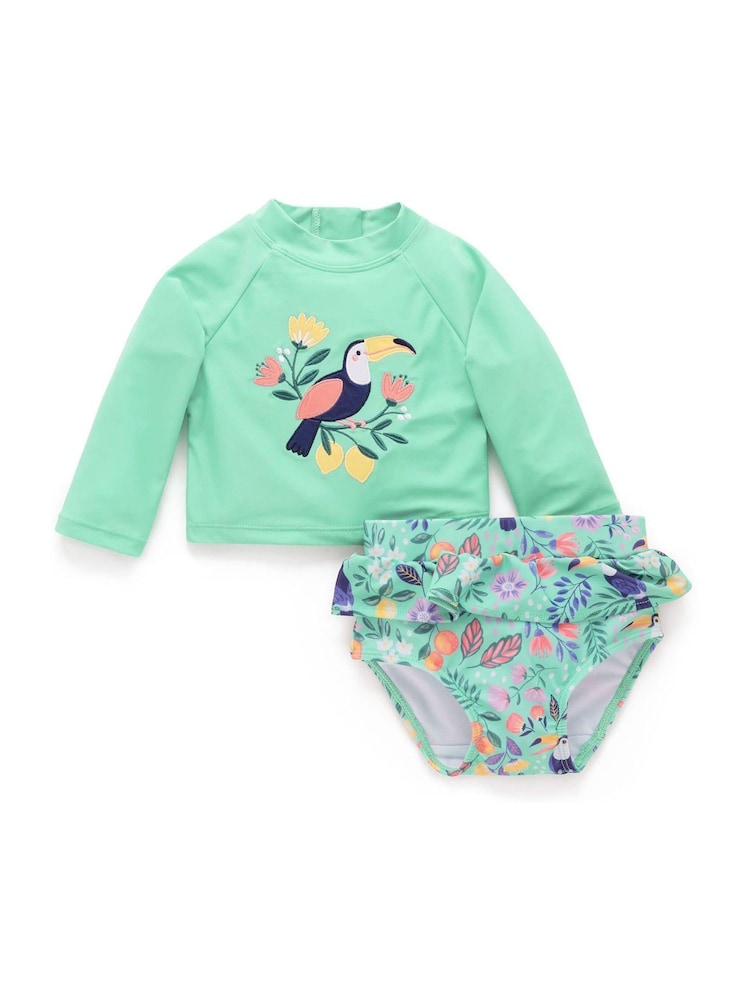 Purebaby Green Printed Long Sleeve Rashie Swim Set - Image 1 of 3