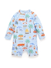Purebaby Blue Printed Long Sleeve Swim Sunsuit - Image 1 of 4
