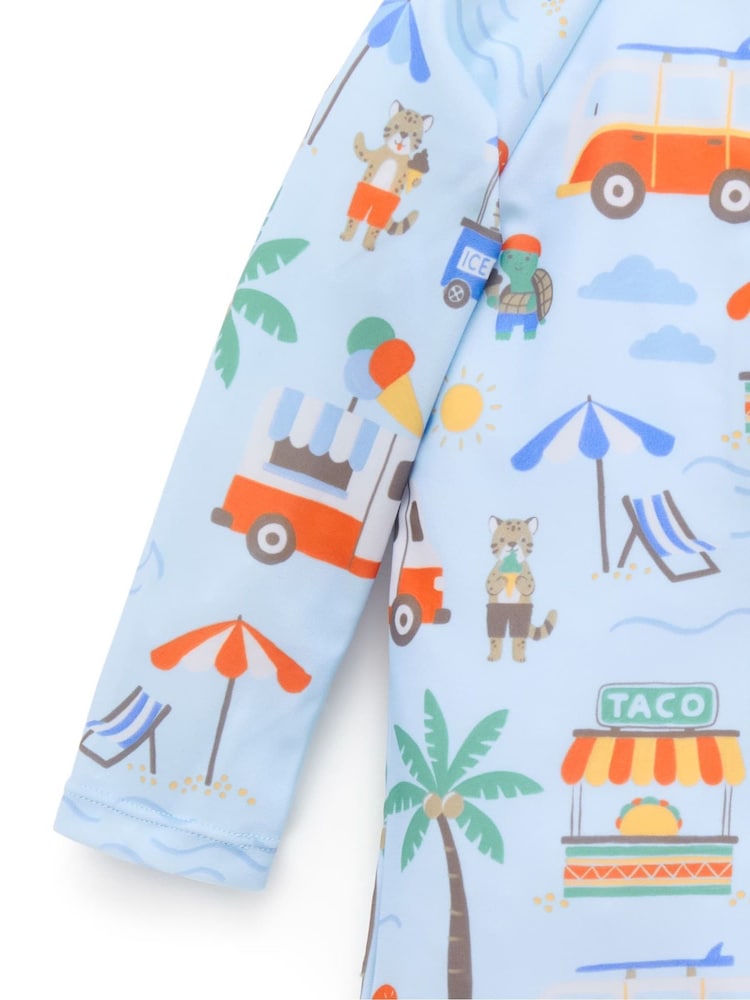 Purebaby Blue Printed Long Sleeve Swim Sunsuit - Image 2 of 4