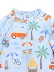 Purebaby Blue Printed Long Sleeve Swim Sunsuit - Image 3 of 4