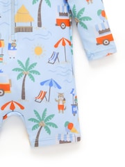 Purebaby Blue Printed Long Sleeve Swim Sunsuit - Image 4 of 4