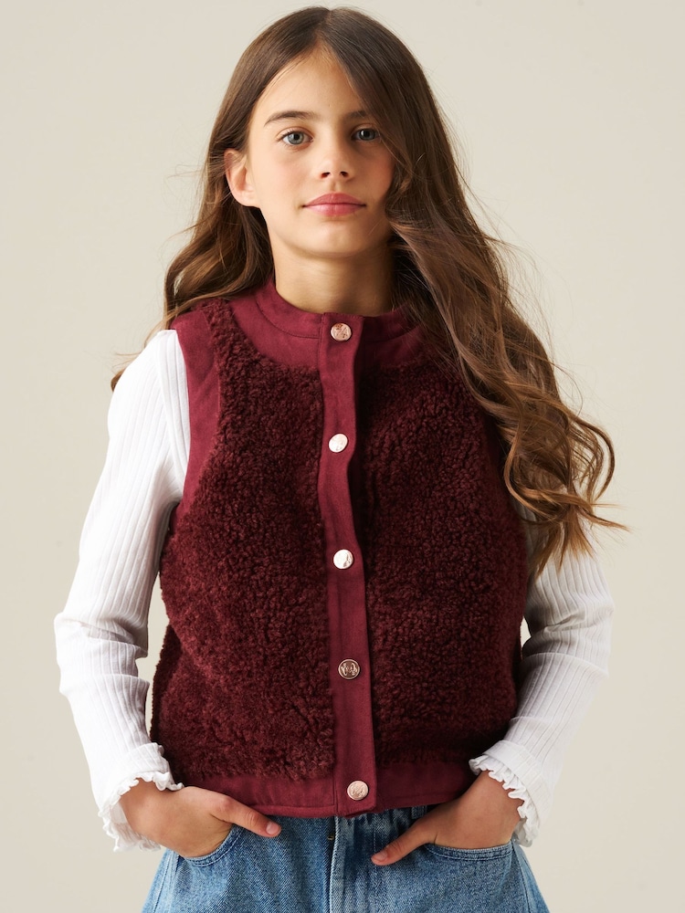 Angel & Rocket Red Delilah Borg Fleece Gilet - Image 1 of 6 Angel & Rocket Red Delilah Borg Fleece Gilet - Image 1 of 6
